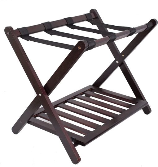 Wood Foldable Stable Durable Casual Home Hotel Luggage Rack with Shoe Shelf