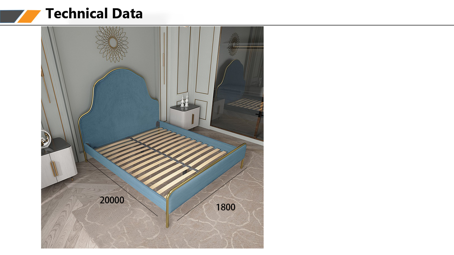 King Bed in Light Blue Velvet Hotel Bedroom Furniture