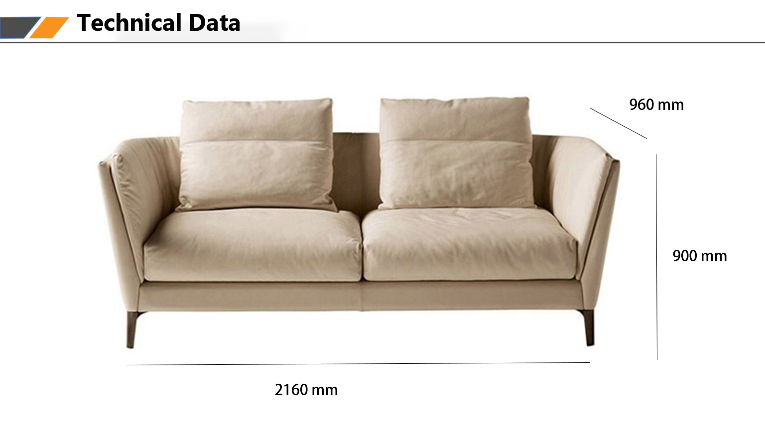 Modern Apartment Leather 2 Seater Sofa For Hotel Furniture Living Room