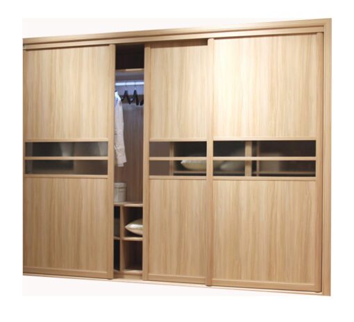 Hozota Hotel Furniture Classic Glass Waist Sliding Wooden Wardrobe For Bedroom