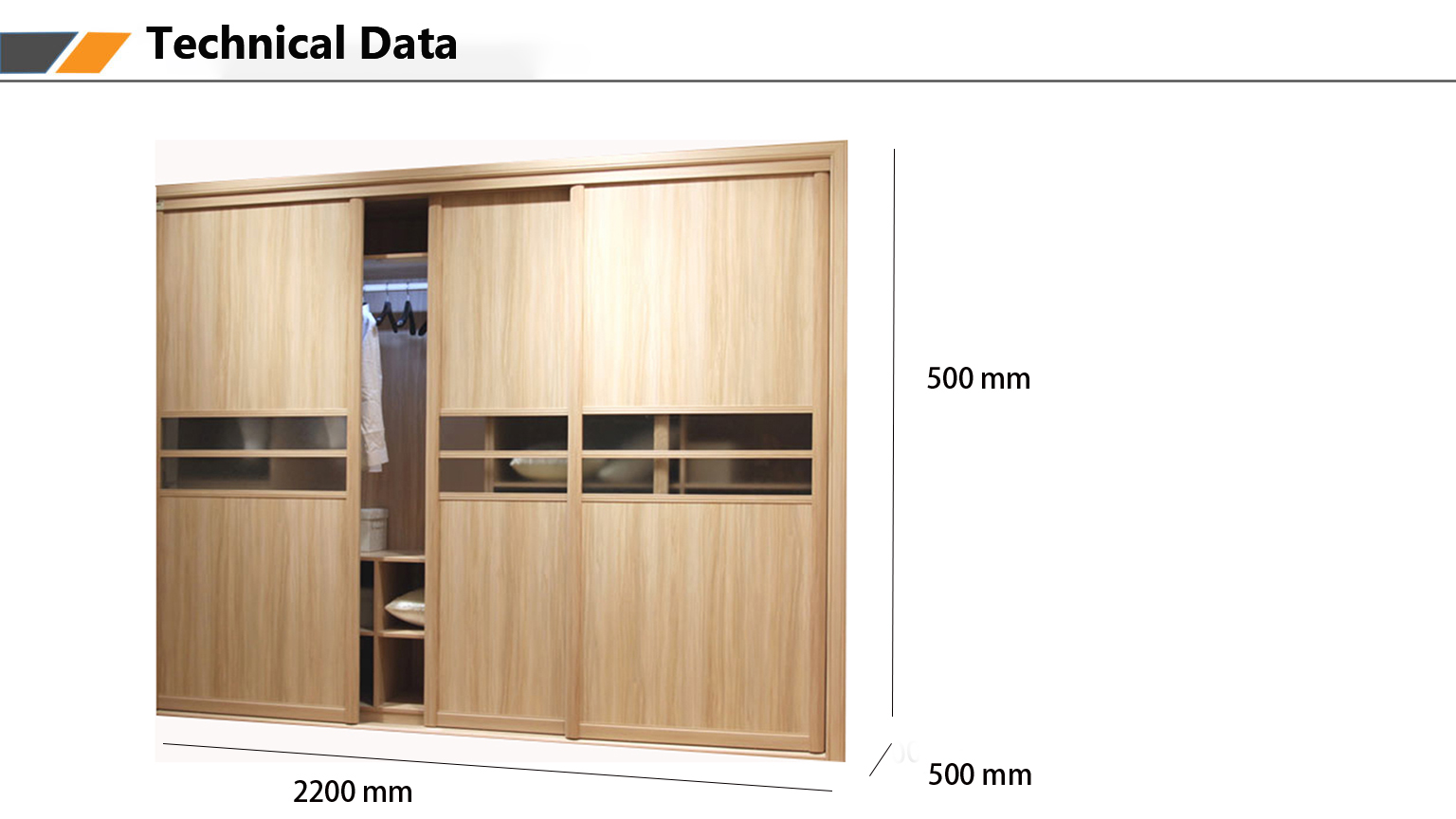 Hozota Hotel Furniture Classic Glass Waist Sliding Wooden Wardrobe For Bedroom